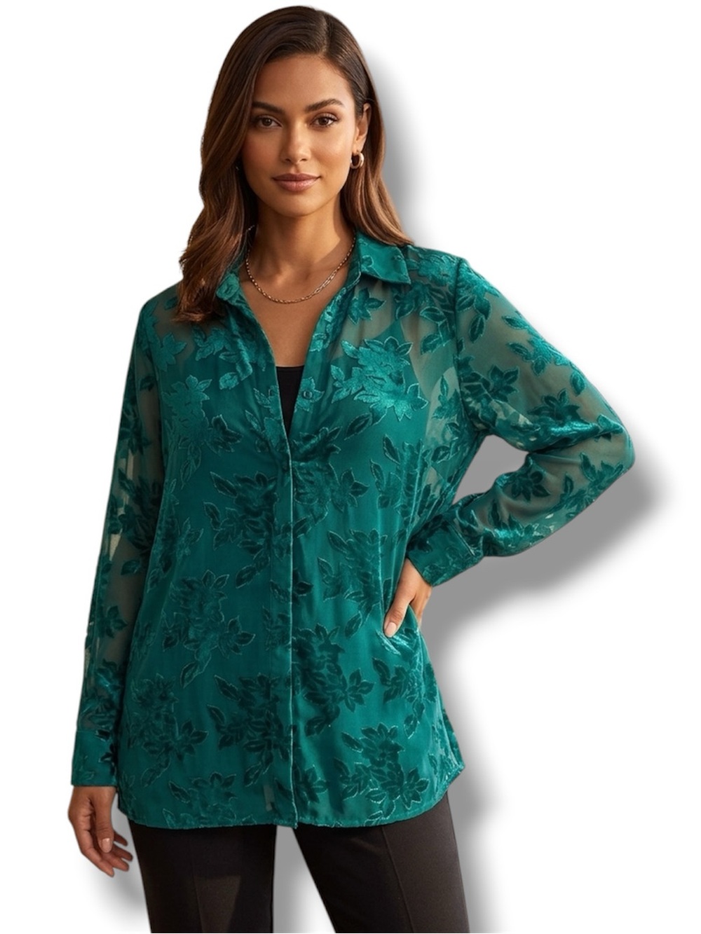 Victoria's Secret Crown Label Vintage Lingerie Blouse Emerald Floral Sheer - L